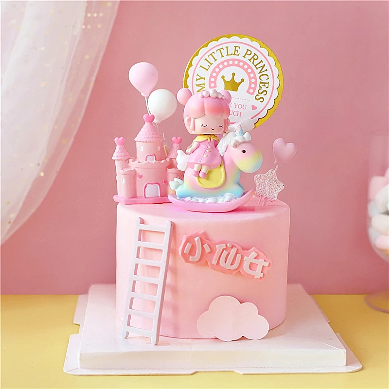 Decoration De Gateau D Anniversaire Pour Enfants Arc En Ciel Cheval De Loisir Princesse Fille Petit Prince Garcon Fournitures De Fete Cadeaux D Amour Bleus Aliexpress