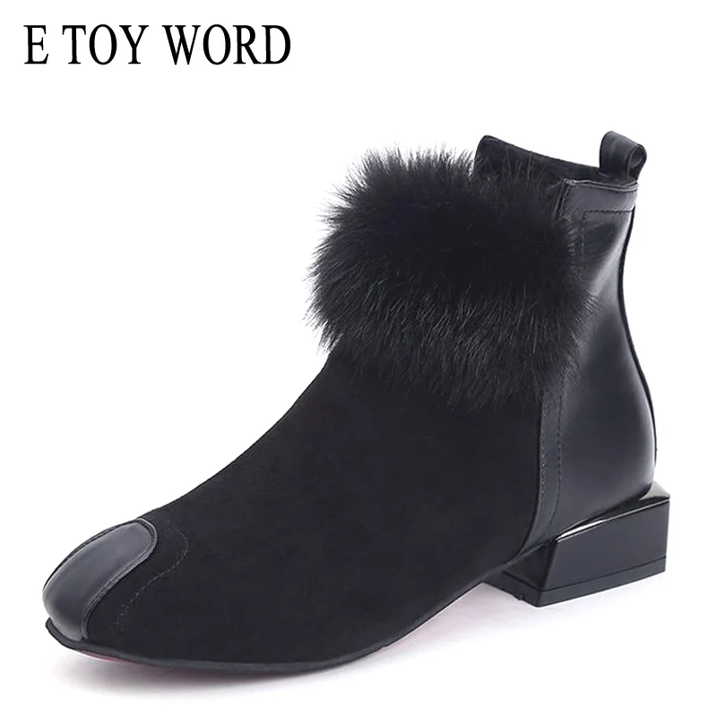 E TOY WORD Autumn winter boots Women British style low heels black ankle boots square heel slip on women shoes Martin boots 42