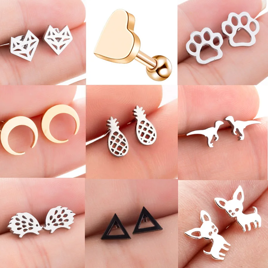 

Starose 2pcs18G Plant Lotus Moon Animal Dog Ear Jewelry Stud Earrings Helix Piercing Tragus Piercing Cartilage Earring Pircing