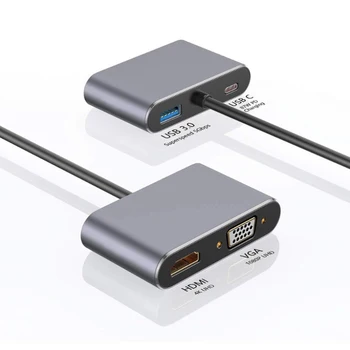 

4 In 1 TYPE C 3.1 To HDMI+VGA+USB+TYPE C 4K Adapter VGA USB3.0 Audio Video Converter Adapter 87W PD Fast Charger For Macbook