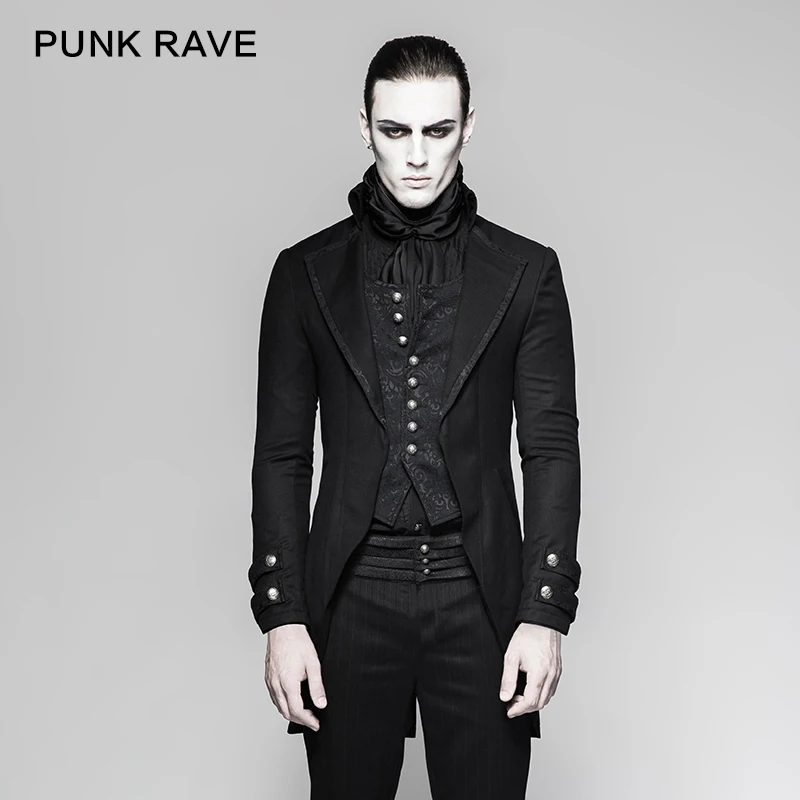 Punk Rave Mens Gothic Frock Jacket Tailcoat Black Brocade Steampunk Vampire VTG 