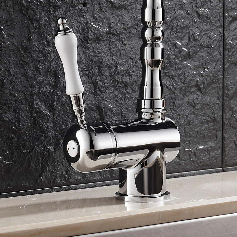 Vidric Deck Mounted Kitchen Faucet Antique Bronze Hot and Cold Water Mixer Tap Vessel Sink Faucets Crane Single Handle ELF9087A