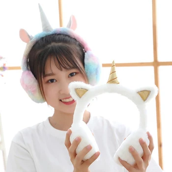 

Kawaii Unicorn Plush Toy Warm Headphones for Girls Winter Fur EarMuffs for Women Ear Cover Warmers Women Christmas Headband Gift