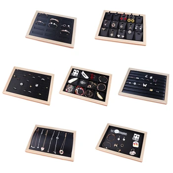

Bamboo Wood Jewelry Display Jewellery Tray Ring Holder Necklaces Organizer Bracelets Showcase Pendants Box