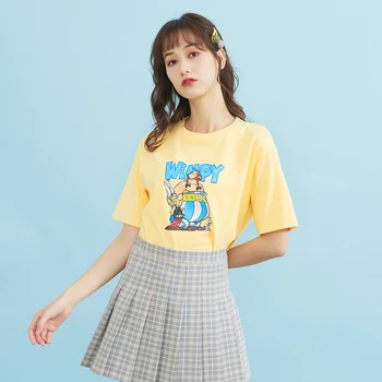 

IEF Summer Cartoon Print T-shirt Women Fashion Round Neck Short Sleeve Loose Female Cotton Tops 1312K-D0512-