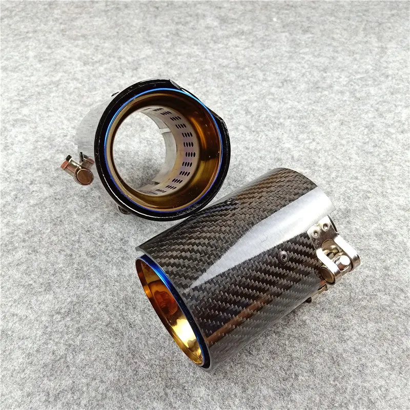 

4 PCS Carbon Fiber Car Single Exhaust Tail Pipe With M Logo For BMW M2 M3 M4 Rear Muffler Tip
