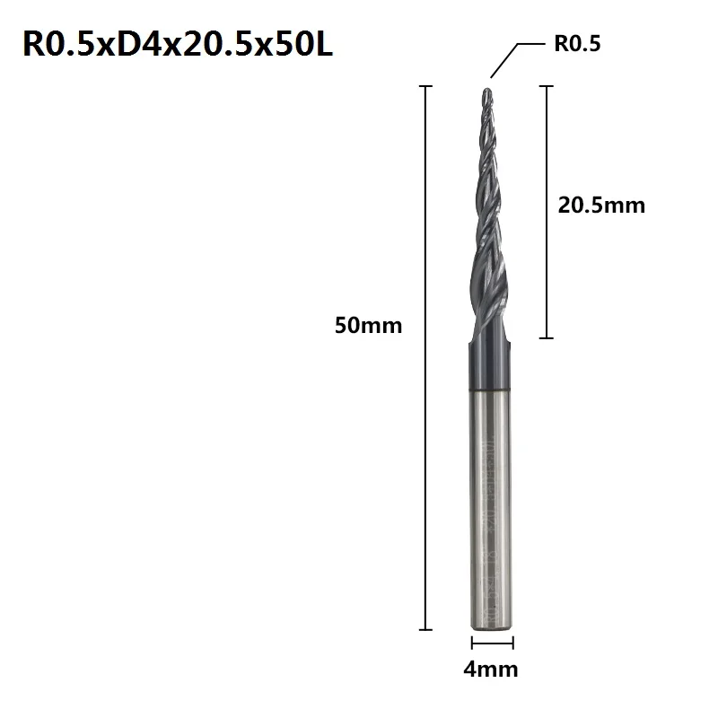 XCAN 1pc R0.25-R2.0 TiAIN Coating 2 Flute Tapered Ball Nose End Mill CNC Router Bit Carbide Milling Cutter Wood Engraving Bit - Cutting Edge Length: R0.5xD4x20.5x50L