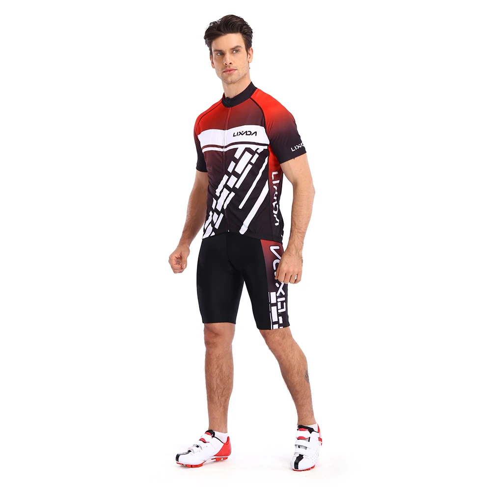 Lixada Men's Cycling Clothes Set Quick Dry Short Sleeve Bicycle Jersey Shirt Tops 3D Cushion Padded Riding Bib Shorts Tights
