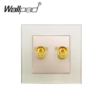 

Audio Wall Socket Gold Glass Panel Wallpad 2 Pin Audio Outlet Connector 86mm * 86mm