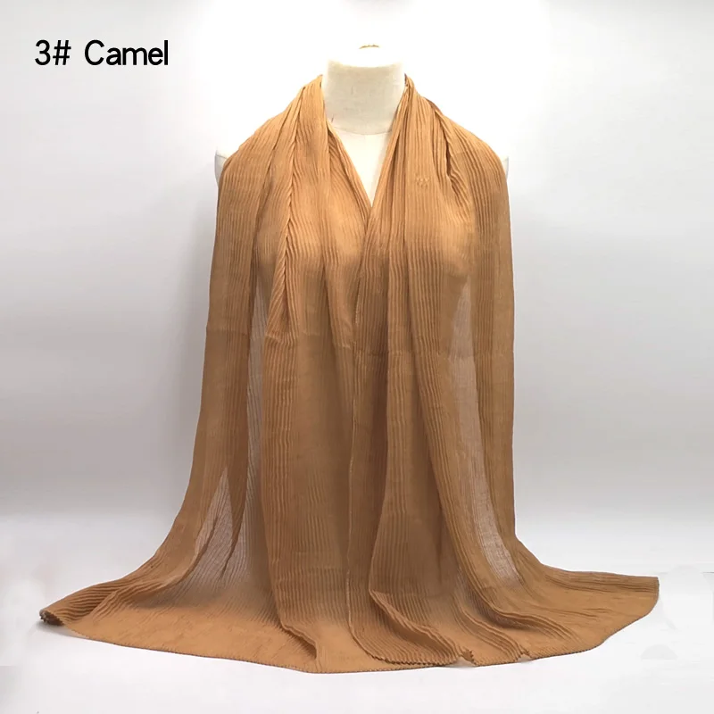 3 camel 10 шт./партия, однотонный Длинный плиссированный хлопковый мусульманский платок-хиджаб, большие длинные палантины из пашмины, хиджабы, шарфы, шали - Цвет: 3 camel