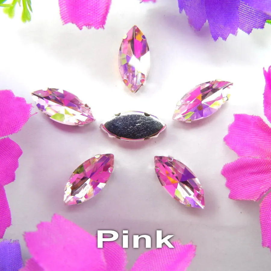 A24 pink Стеклянные кристаллы, серебряные когти, 8 размеров, красивые цвета, конский глаз, Наветт, маркиза, форма, пришитые стразы, бусины, Аппликации, сделай сам - Цвет: A24 pink