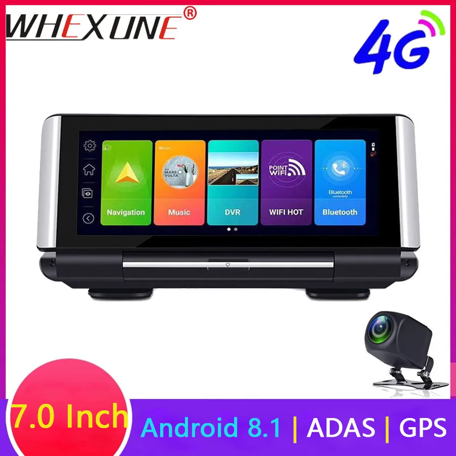 WHEXUNE 7 дюймов 4G Android 8,1 Автомобильная приборная панель DVR камера gps навигация ADAS 1080P двойной объектив Автомобильный видеорегистратор ночного видения WiFi