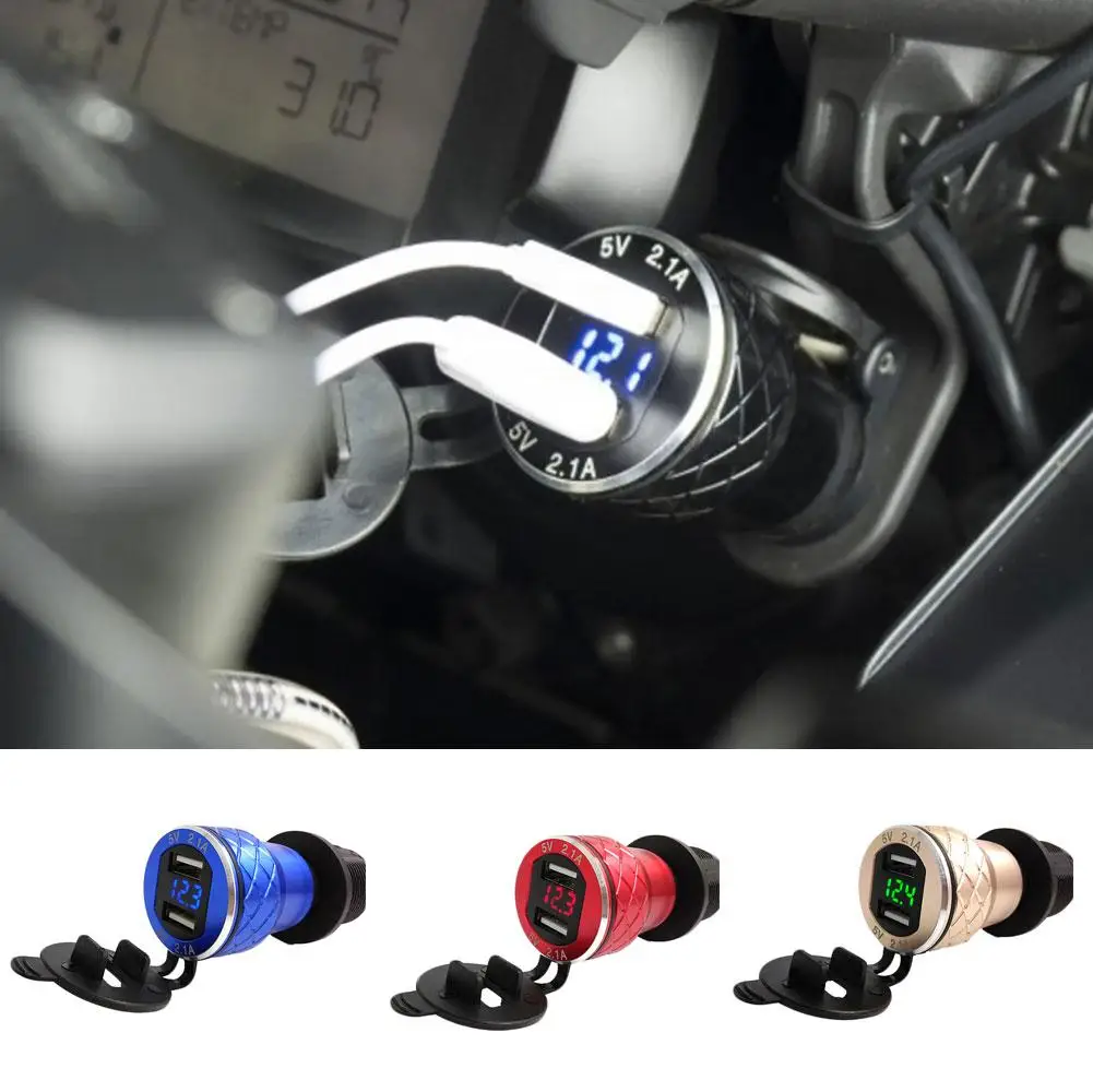 Dual USB Car Charger Port 4.2A Motorcycle Charger Plug LED Display