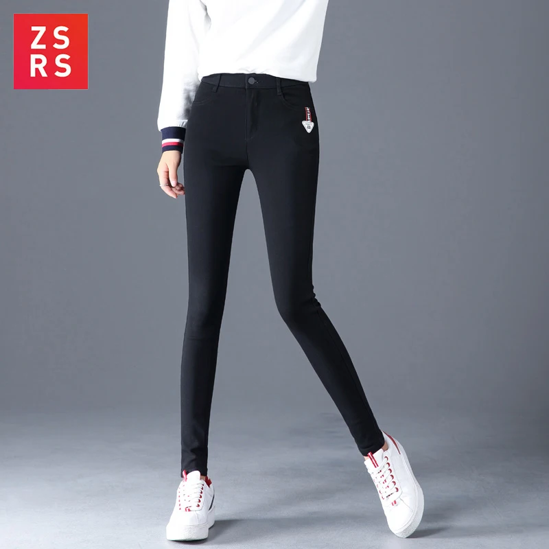 Черные брюки для женщин, носящие вариант осени, узкие брюки с тонкими эластичными буквами и фланцевыми карандашами