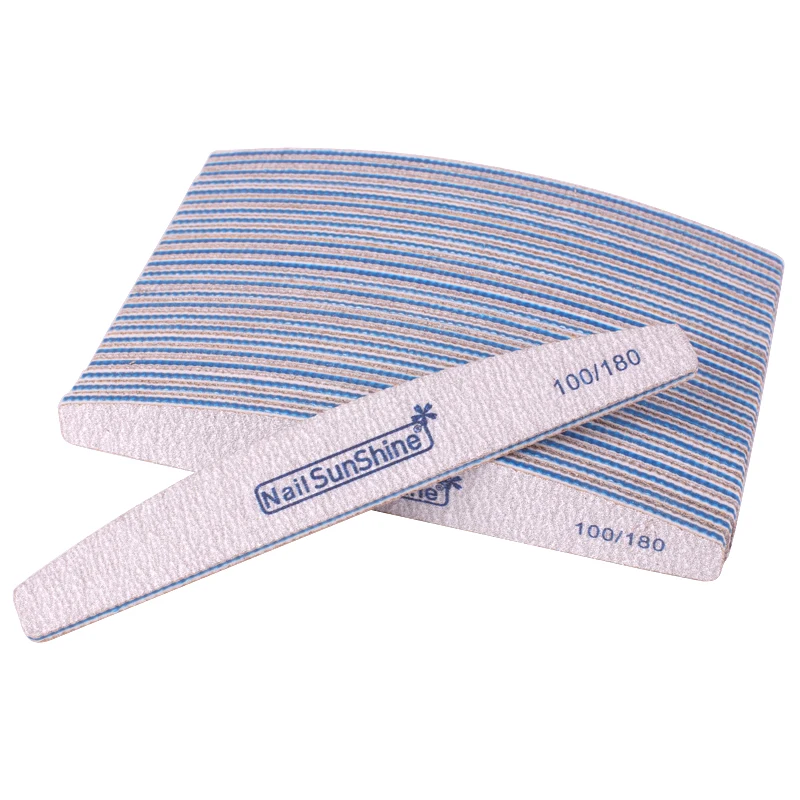 100Pcs Strong Sanpaper Nail Files 100/180 Lima Buffer Block Grey Boat Sanding Manicure Curved Double Sided Emery Board File | Красота и