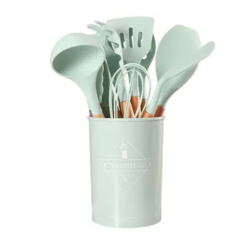 

11 Pcs Heat Resistant Silicone Cookware Set Nonstick Cooking Tools Kitchen Baking Tool Kit Wood Handle With Big Barrel