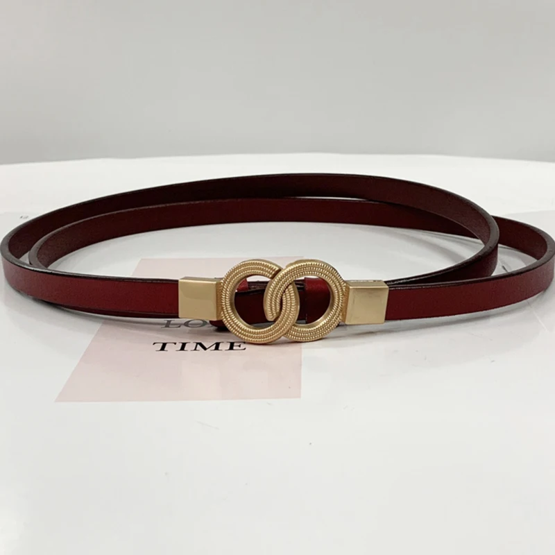 red belt Роскошный дизайнерский женский ремень из натуральной кожи, женский тонкий легкий пояс, женское платье черного цвета, модный регулируемый - Цвет: red belt
