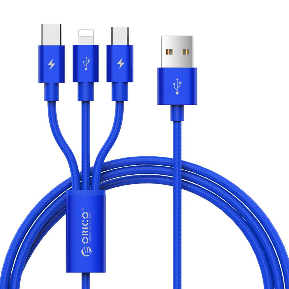ORICO 3 в 1 USB кабель для iPhone X 8 7 6 Plus Кабель для быстрой зарядки для type-c Micro USB Android Мобильный кабель для зарядки телефона черный - Цвет: Blue