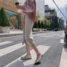 Новое поступление; сезон осень-зима; 2 цвета; Корейская версия; прямая юбка с разрезом; Длинная Трикотажная хлопковая юбка;