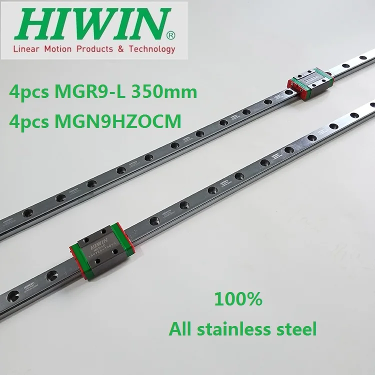 4 шт. оригинальный Hiwin нержавеющая сталь железной дороге MGNR9-L 350 мм + MGN9HZOCM для