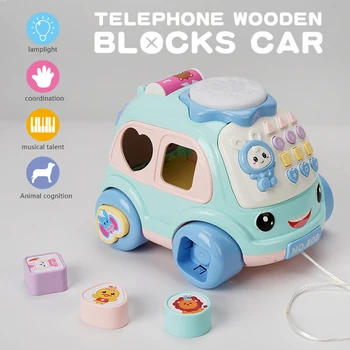 

Cartoon Car With Rattle Puzzle Music Magic Baby Car Toys Pull Rope Baby Toddler Toy Pull Baby Early Educational Toys c