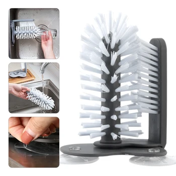

Cup Scrubber Glass Washer Cleaner Suction Base Bottles Brush With Double Sided Bristle Sink Kitchen Accessories Cleaning Gadgets