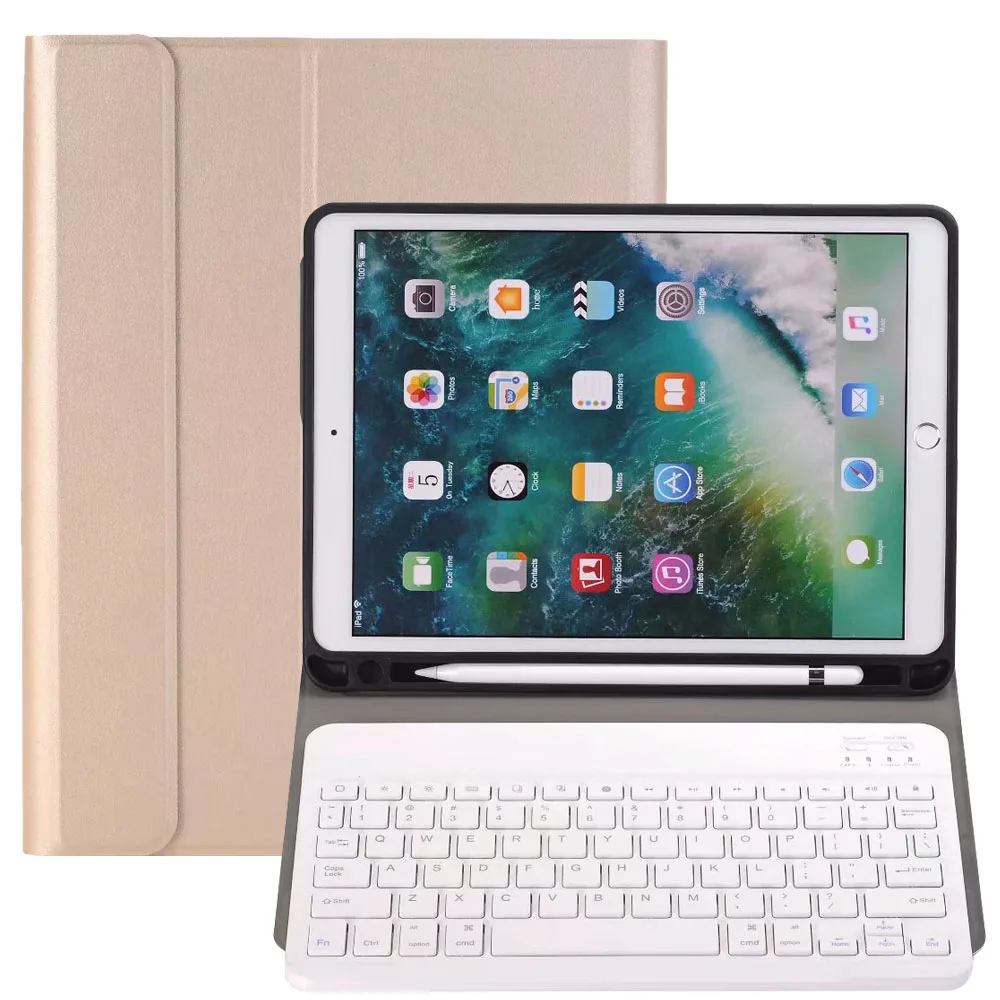 3,0 чехол с Bluetooth клавиатурой для iPad 10,2 чехол для Apple iPad 7го поколения A2200 A2198 A2197 русская испанская английская клавиатура - Цвет: Gold 2