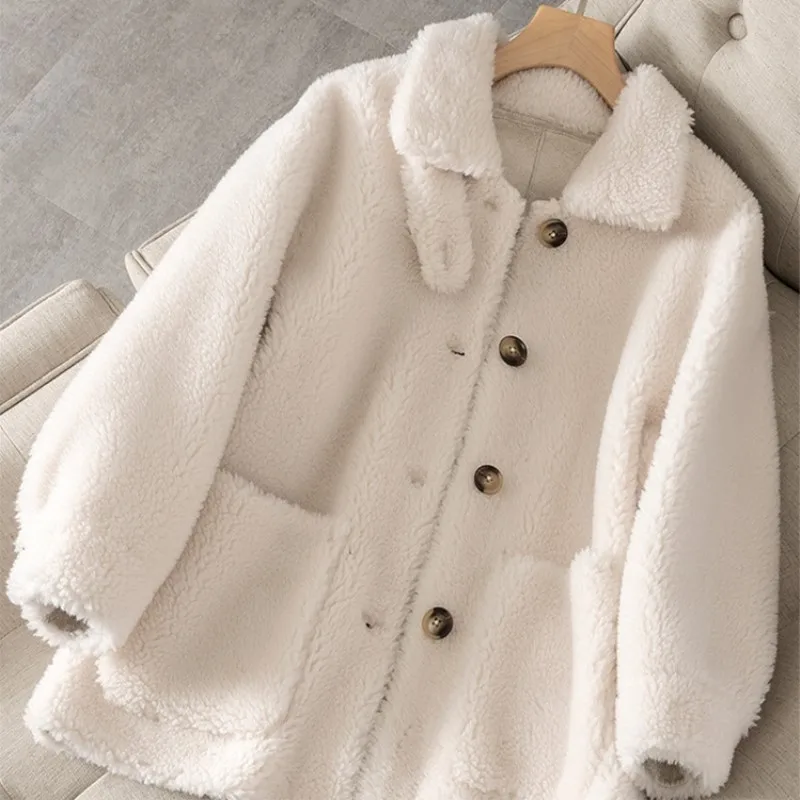 Однотонное однобортное пальто из овечьей шерсти и куртки женские толстые теплые зимние пальто из искусственного меха Верхняя одежда женская шуба cwf0199-5