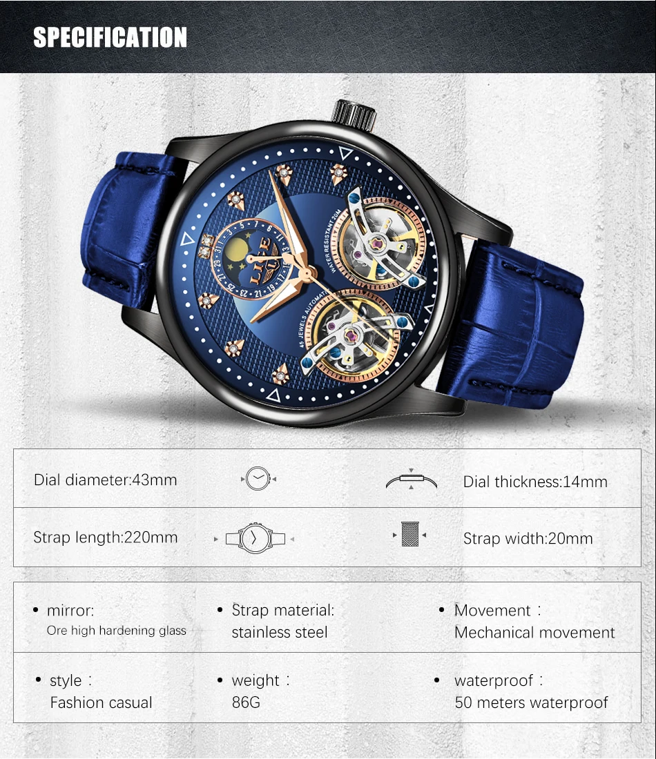 LIGE новые мужские часы автоматические механические часы Tourbillon часы из натуральной кожи водонепроницаемые деловые часы Relogio Mascul