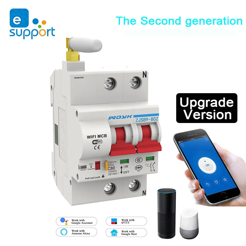 

eWeLink 2P 32A/63A/80A WiFi Switch Smart Circuit Breaker Automatic recloser overload short circuit protection Work With Alexa
