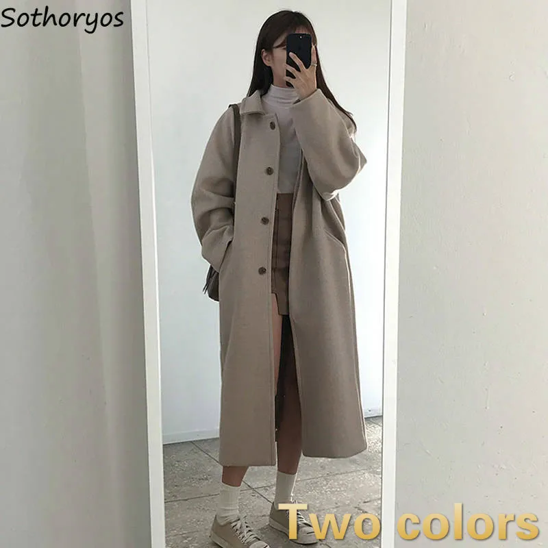 

Wool & Blends Women Thickening Solid Simple Single Breasted All-match Students Korean Style Daily Warm High Quality Trendy Cozy