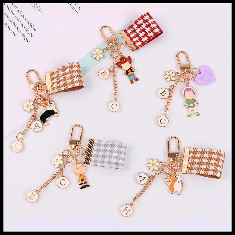 

2019 NEW Cute Cartoon Grid Cloth Keychains Women Girls Charm Bags key chain Accessories Car Pendant Lovers Key ring Wholesale