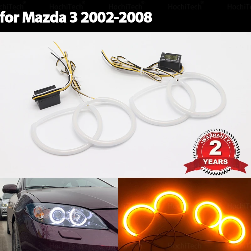 

For Mazda 3 mazda3 BK 2003-2008 Cotton Switchback LED Dual Color Angel Eye White Amber turn signal light