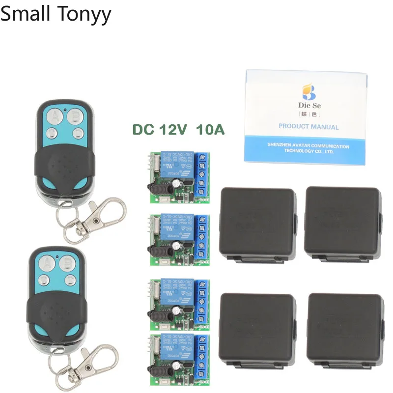 

433MHz Universal Remote Control DC 12V 10Amp 1CH 4 gangs rf Relay Receiver and Transmitter for signal transmission DIY remotes