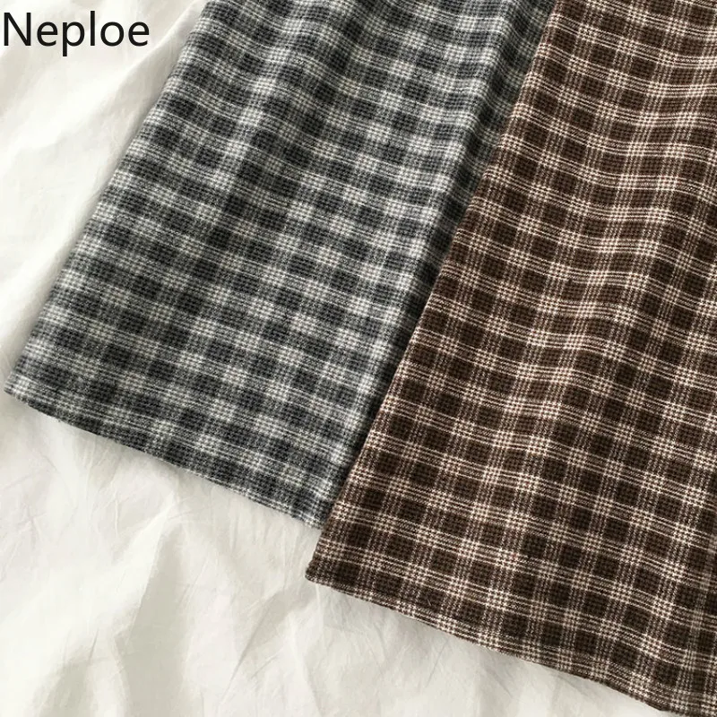 Neploe Ins, ретро юбка трапециевидной формы с высокой талией, осенне-зимняя верхняя одежда, клетчатая юбка Jupe Mujer, новинка, Wild Faldas Mujer Moda 47664