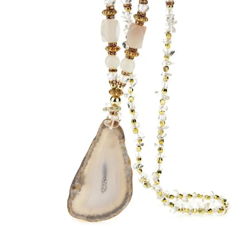 Мода Бохо натуральный Друза фрагмент жеоды камень кулон ожерелья для женщин капли воды бисера Длинные Нерегулярные ожерелья ювелирные изделия