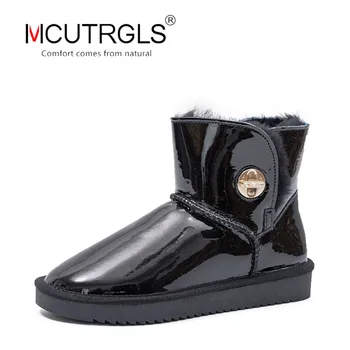 

New 2020 Waterproof button snow boots women Australia classic genuine leather Wool fur lined winter Ankle flat winter warm shoes