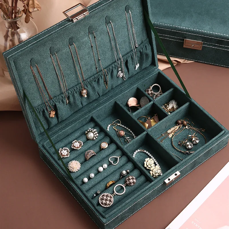 

Jewelry Box Lock Large Organizer Multifunctional Makeup Earrings Necklace Storage Box Flannelette Multi-layer Bead Storage Drawe
