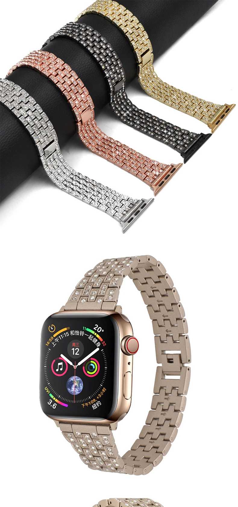 Новинка для Apple, Алмазный ремешок для iwatch4, 3, 2, 1, металлический, полностью бриллиантовый, стальной, сплав, ремешок для женщин, умный ремешок, 44 мм, 42 мм, 40 мм, 38 мм
