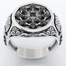 

Foydjew Vintage Fashion Stainless Steel Rings For Men Punk Jewelry Retro Snowflakes Pattern Male Hip Hop Rock Finger Ring