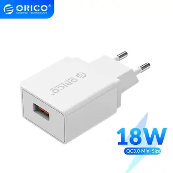 

ORICO 18W QC 3.0 2.0 USB Travel Charger Phone Quick Charger EU Plug Wall Adapter For Xiaomi iPhone Samsung Huawei