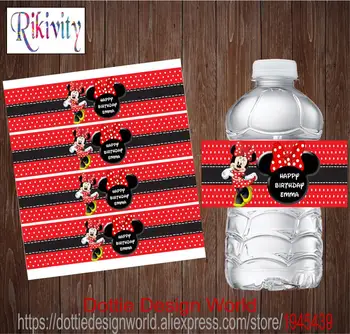 

20pcs Custom Newborn Minnie Mouse Polka Birthday Party Water Bottle Wine Labels Candy Bar wrapper Baby Shower Wedding decoration