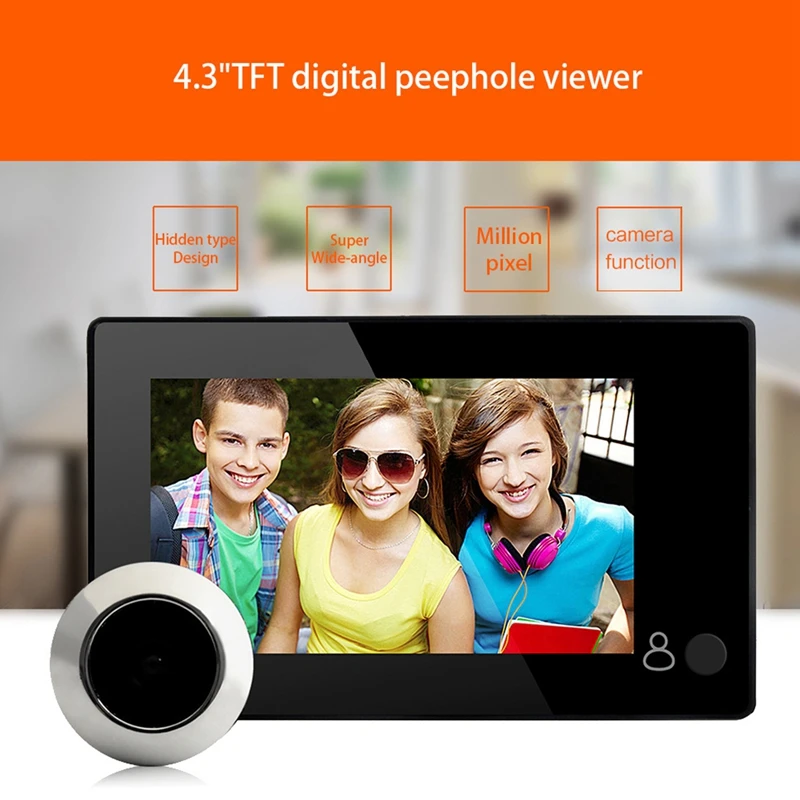 4.3inch HD Door Peephole 145 Degree Wide Angle Digital Smart Doorbell TFT Color Door Eye Home Security Camera Monitor