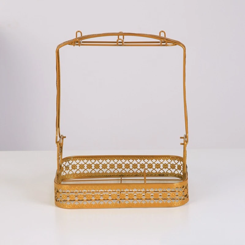 European Metal Gold Color Iron Cups Holder Rack Basket with Tray Home Kitchen Tablewares Storage Organization Mug Tumblers Stand