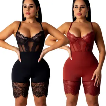 

Lace Mesh Jumpsuit Women Bodycon Strappy Playsuit Ladies Summer Sleeveless High Waist Romper