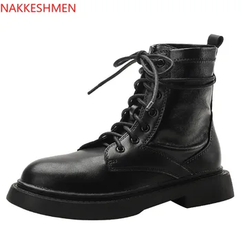 

NAKKESHMEN-2020 Autumn New Mid-Calf Boots for Women British Style round Head Boots Knight Boots Bootie Handsome Motorcycle Boots