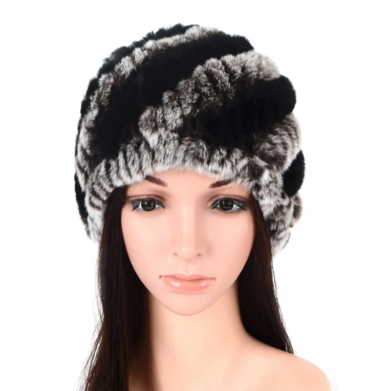 HT3461BK Шапка из кроличьего меха женская мягкая шапка из кроличьего меха Рекс теплые вязаные меховые шапочки шапки - Цвет: HT3461BK