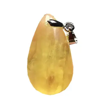 

Top Natural Yellow Amber Pendant Jewelry For Woman Man Crystal 24x14x5mm Beads Water Drop Gemstone Silver Necklace Pendant AAAAA