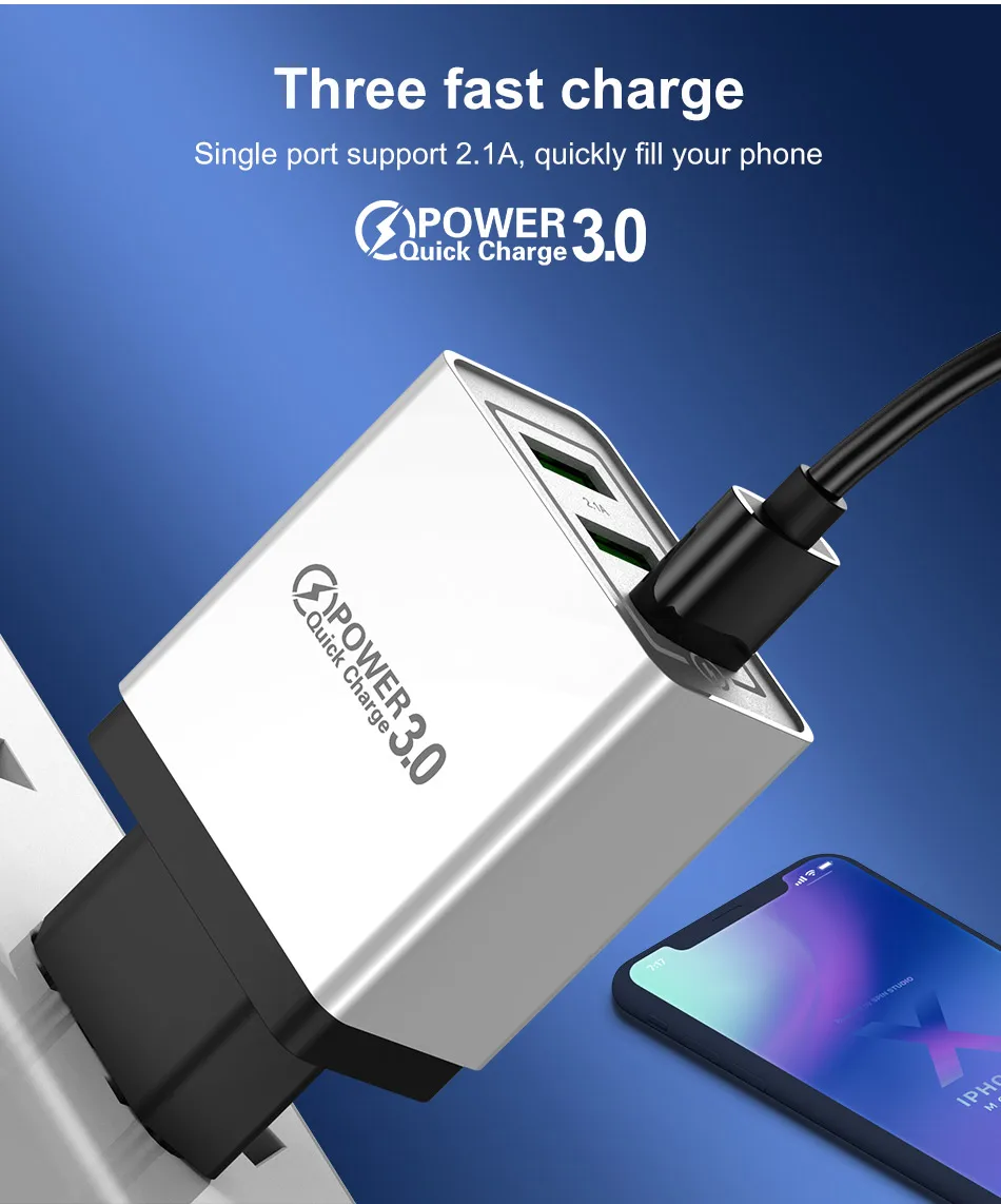 USLION USB зарядное устройство 3A Quick Charge 3,0 Для iPhone Micro type C быстрое настенное зарядное устройство для samsung Xiaomi huawei зарядное устройство для мобильных телефонов