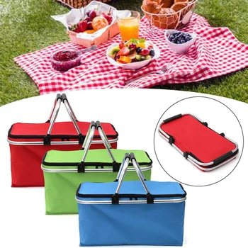 

30L Folding Picnic Bag Camping Hiking Insulated Lunch Bag Outdoor Picnic Basket Cooler Hamper Portable Storage Box 46*28*24cm